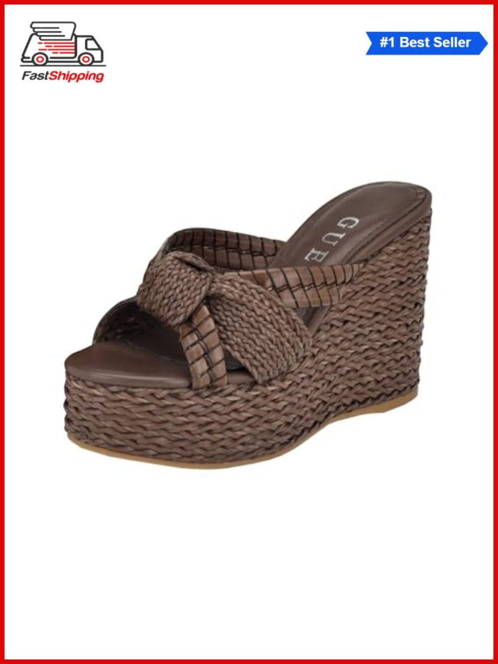 ✨GUESS Eveh Round Open Toe Slip On Wedge Sandals Platform Heel Lightweight